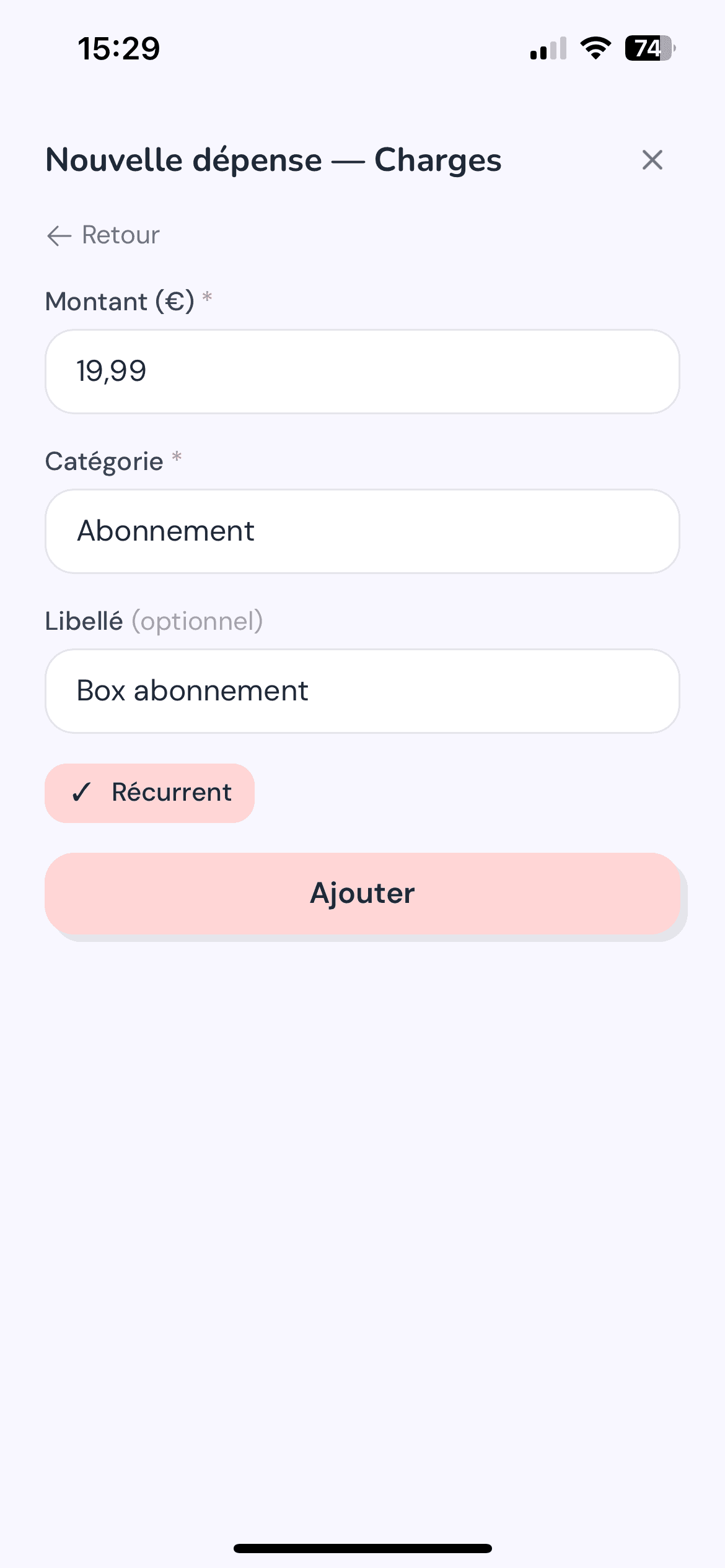 Nouvelle dépense mobile